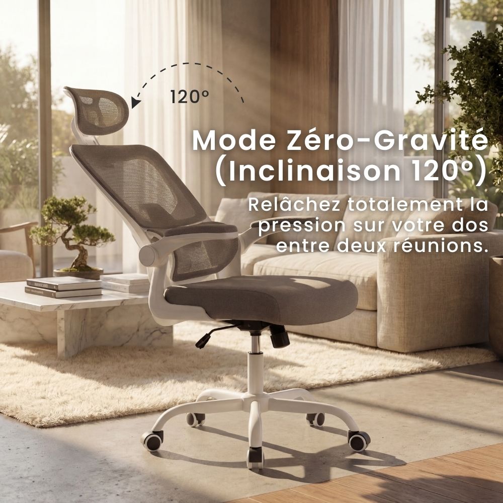 Mode zéro-gravité avec inclinaison à 120 degrés pour relâcher totalement la pression sur le dos.