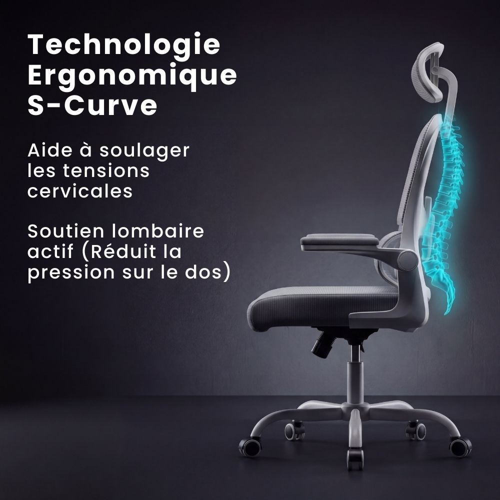 Technologie ergonomique S-Curve alignant parfaitement la colonne vertébrale pour soulager les tensions cervicales et lombaires.